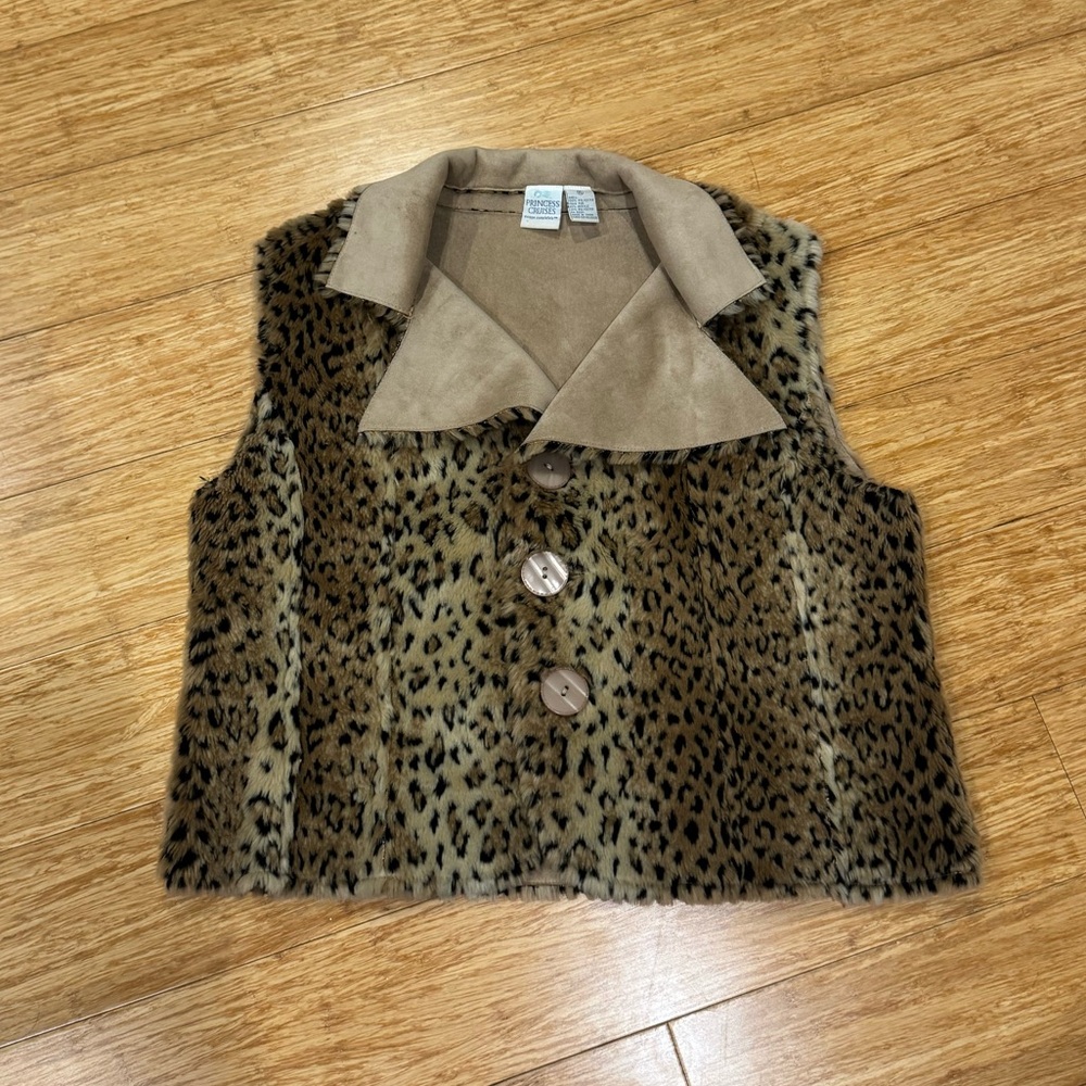 Leopard print faux fur suede vest